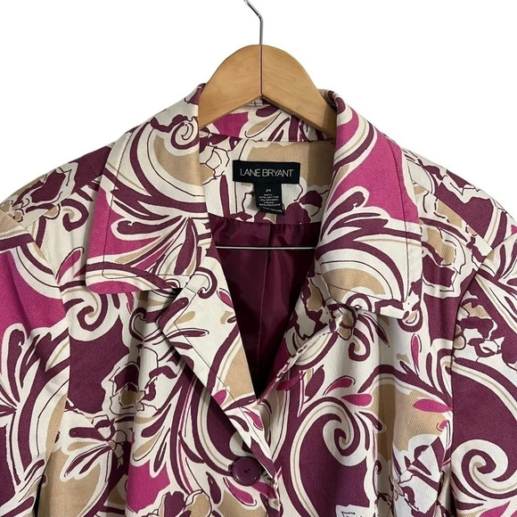 Lane Bryant Canvas Jacket Size 24 Floral Collared Button Up Purple Pink White - Picture 3 of 8